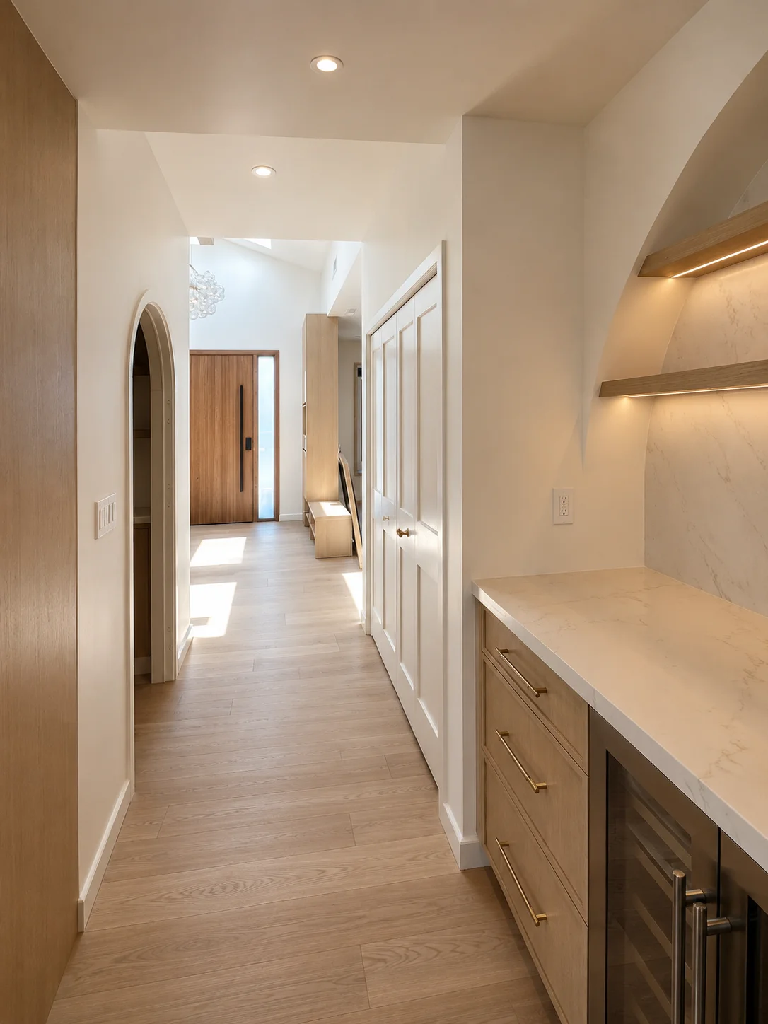 Click to view full screen Hallway bar with stone counter and wine storage