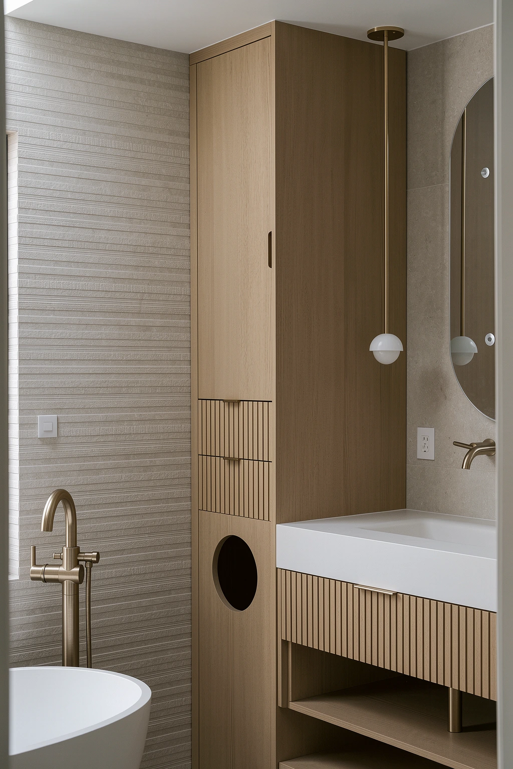 Click to view full screen Bathroom with freestanding tub and glass shower